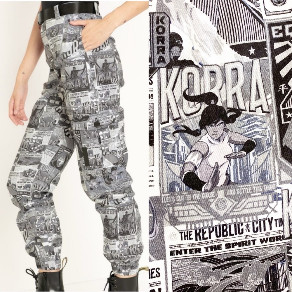 Blackmilk X Avatar Korra Republic City News Cargo Pants Joggers: Black White - Picture 5 of 16